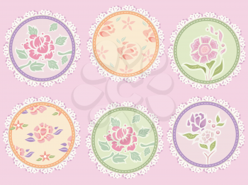 Shabby Chic Illustration Featuring Frilly Patches Decorated with Flowers