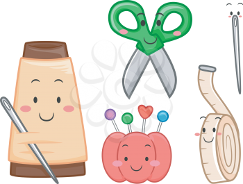 Mascot Illustration Featuring Sewing Materials