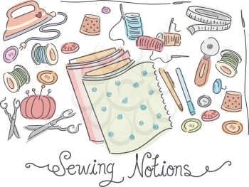 Colorful Illustration Featuring a Variety of Sewing Materials