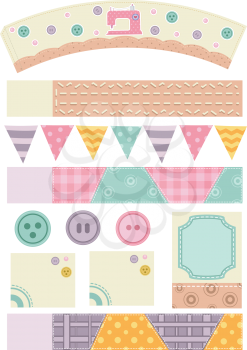 Illustration for a Ready to Print Party Kit with a Sewing Theme