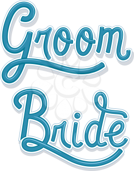 Typography Illustration Featuring the Words Groom and Bride Written in Blue