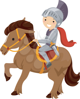 Illustration of a Boy Dressed as a Knight Riding a Horse
