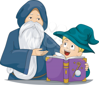 Illustration of a Boy Learning How to be a Wizard