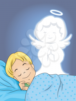 Illustration of a Sleeping Boy Guarded by His Guardian Angel