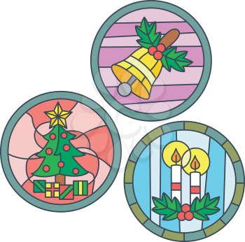 Stained Glass Illustration Featuring Christmas Symbols