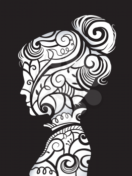 Illustration Featuring the Profile of a Woman Decorated with Vines