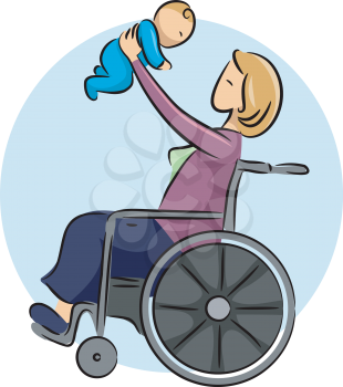 Illustration of a Woman in a Wheelchair Playing with Her Baby