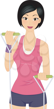 Illustration of a Woman Using a Resistance Band to Work Out