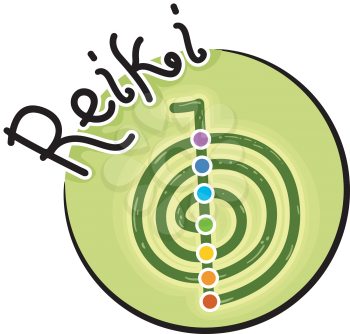 Illustration of a Reiki Symbol Icon with Seven Chakra Energy Dots