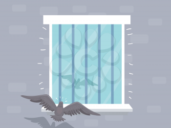 Illustration of a Flying Bird and Window with Patterns to Avoid Collision
