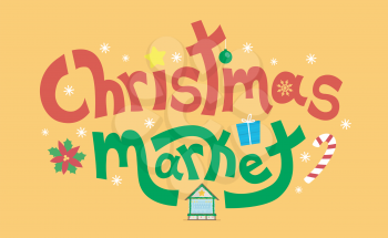 Illustration of a Christmas Market Lettering with Christmas Decorations