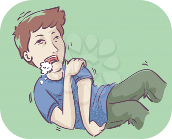 Illustration of a Man Having Epilepsy with Bubbles Coming Out of Mouth and Lying Down on the Floor