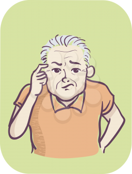 Illustration of a Senior Man Scratching His Head and Thinking
