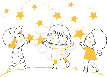 Illustration of Kids Having Fun Outdoors and Catching Stars