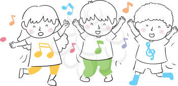 Illustration of Kids Dancing and Having Fun with Music Notes