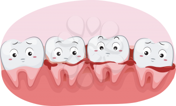 Illustration of Worried Teeth Mascots with Bleeding Gums