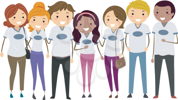 Illustration of Stickman Girl and Guys or Parents Wearing Group Shirt