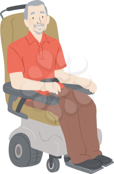 Illustration of a Senior Man Sitting Down on an Electric Wheelchair