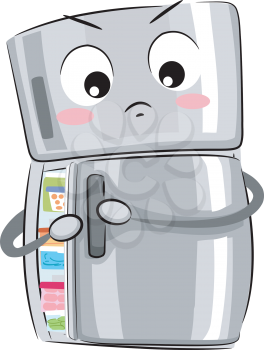 Illustration of a Full Refrigerator Mascot Having a Hard Time Pushing Its Door Closed
