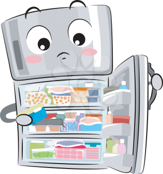 Illustration of a Full and Cluttered Refrigerator Full of Items and Ready for Organization