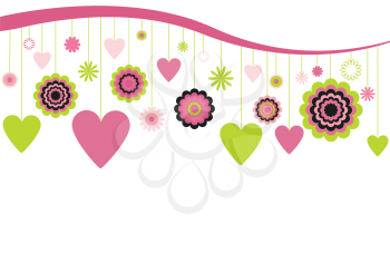 Royalty Free Clipart Image of Hanging Hearts and Flowers