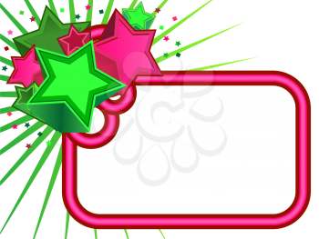 Royalty Free Clipart Image of a Green Background With Pink Frame and Stars