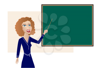 Royalty Free Clipart Image of a Woman at a Blackboard