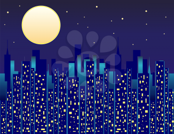 Royalty Free Clipart Image of a City Skyline at Night