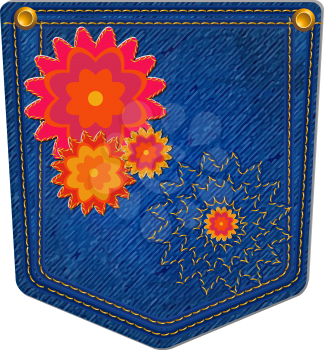 Royalty Free Clipart Image of a Denim Pocket With Flowers