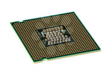 Computer accessories, modern central processor, isolated,  turned, hyper DoF.
