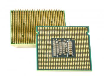 Computer accessories, modern central processors, isolated,  turned, hyper DoF.