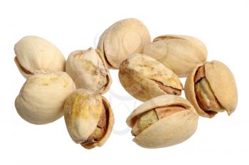 Pistachios on a white background, close-up, isolated