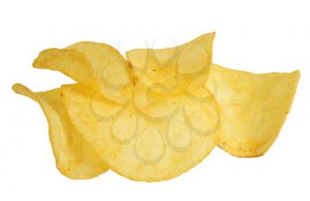 A few slices of potato chips on a white background, isolated
