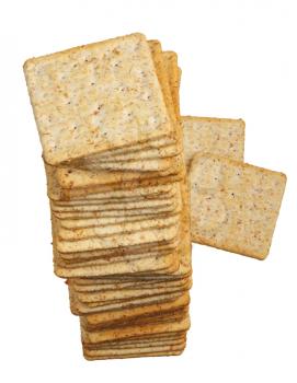 Pile of crackers on a white background, isolated.