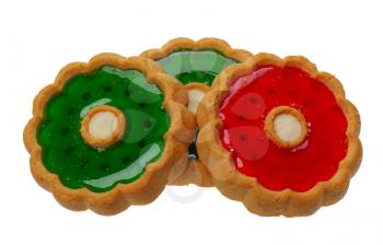 Brown sweet Cookies with green and green jelly, isolated
