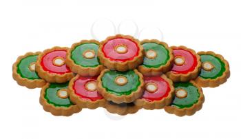 Brown Cookies with red and green jelly, isolated