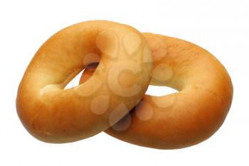 Two bagels, isolated on a white background