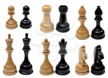 Royalty Free Photo of a Set of Chess Pieces in Dark and Light Wood