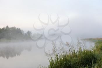 Royalty Free Photo of Morning Mist on the River Vilija in Belarus
