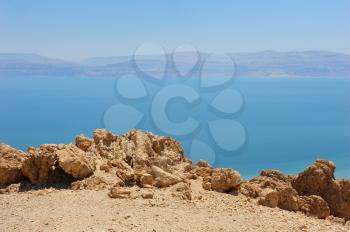 Royalty Free Photo of a View of the Dead Sea From the Slopes of the Judean Mountains in the Area of the Reserve of Ein Gedi