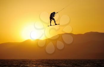 Royalty Free Photo of Sky Surfer on Lake Kinneret at Sunset