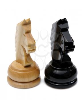 Royalty Free Photo of a Two Wooden Chess Knights