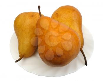 Pears on a white plate on a white background, isolated