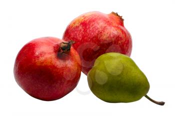 Royalty Free Photo of Two Pomegranates and a Pear