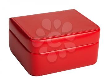 Red leather box for a gift, isolated on a white background