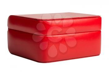 Red leather box for a gift, isolated on a white background