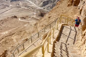 Descent from fortress Masada in Israel, Snake trail.
