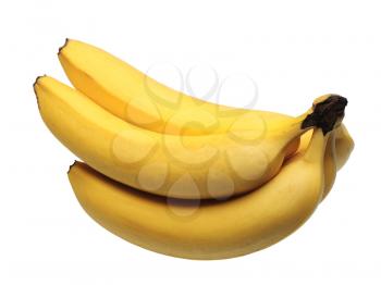 Five yellow bananas on a white background, isolated.