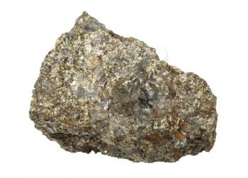 A splinter of chalcopyrite, isolated on a white background