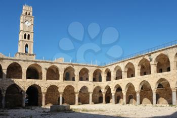 Ancient caravanserai in the city of Acre, Israel